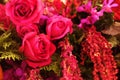 Beautiful flower scene with red roses prevail