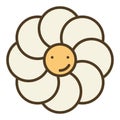 Beautiful Flower with Smiling Face vector Groovy Style colored icon or sign