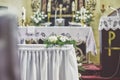 Beautiful flower wedding decoration in a church Royalty Free Stock Photo