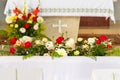 Beautiful flower wedding decoration in a church