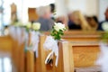 Beautiful flower wedding decoration in a church during wedding ceremony Royalty Free Stock Photo
