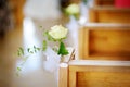 Beautiful flower wedding decoration in a church during wedding ceremony Royalty Free Stock Photo