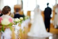 Beautiful flower wedding decoration in a church during wedding ceremony Royalty Free Stock Photo