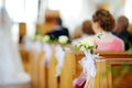 Beautiful flower wedding decoration in a church during wedding ceremony Royalty Free Stock Photo