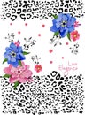 Beautiful flowers with an animal print background for t-shirt cracked print for tshirt Royalty Free Stock Photo