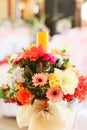 Beautiful flowers bouquet with candle light decoration objects of wedding Royalty Free Stock Photo