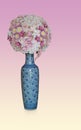 beautiful flowers bouquet on large blue and white ceramic vases on pink background, object, vintage, decor, ancient, gift, copy Royalty Free Stock Photo