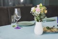 Beautiful flowers decorated on the table.Tables set for an event party or wedding reception. Royalty Free Stock Photo