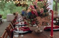 Beautiful flowers decorated on the table.Tables set for an event party or wedding reception Royalty Free Stock Photo