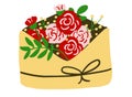 Beautiful flowers in envelope. Rose bouquet illustration. Royalty Free Stock Photo
