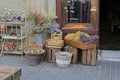 Beautiful flowers exhibited on the street near the flower shop