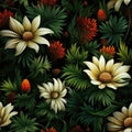 Beautiful flowers in exquisite patterns of black and green (tiled