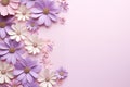 Beautiful flowers on lilac background. AI generated.