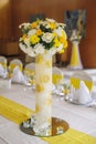 Beautiful flowers on table in wedding day Royalty Free Stock Photo