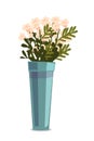 Beautiful flowers in vase flat vector illustration