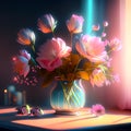 Beautiful flowers in a vase on the table. Vector illustration. AI generated Royalty Free Stock Photo