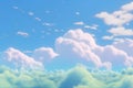 Beautiful fluffy clouds in the blue sky. 3D illustration.