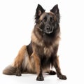 Beautiful fluffy dog breed Belgian Shepherd, close-up, isolated on white, good pet, Royalty Free Stock Photo