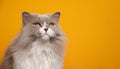 beautiful fluffy lilac white british longhair cat with yellow eyes portrait Royalty Free Stock Photo