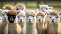 Beautiful, fluffy llamas looking at camera