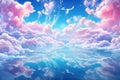 Beautiful fluffy sky with clouds reflected in the water. Nature background Royalty Free Stock Photo