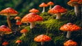 Beautiful fly agaric mushrooms close-up