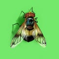 Beautiful fly. Bumblebee. Volucella pellucens. the fly is isolated on a green background. The View From The Top. Realistic style