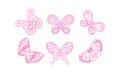 Beautiful Flying Butterflies Collection, Adorable Pink Insects Vector Illustration