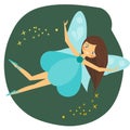 Beautiful flying fairy character with blue wings.