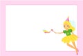 Beautiful flying fairy character. Elf princess with magic wand. Pink frame design for photos, children diplomas, kids certificate Royalty Free Stock Photo