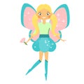 Beautiful flying fairy character with pink wings.