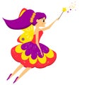 Beautiful flying fairy flapping magic wand. Elf princess. Cartoon style