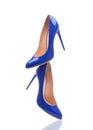 Blue high-heeled shoes. Shoes isolate on a white background Royalty Free Stock Photo