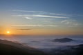 Beautiful foggy landscape sunrise in Carpathian mountains, Ukraine. Royalty Free Stock Photo