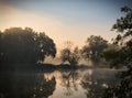 Beautiful foggy morning on a small lake