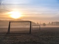 Beautiful foggy soccer pitch