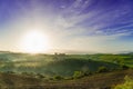 Beautiful foggy sunrise landscape in Tuscany, Italy Royalty Free Stock Photo