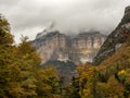 Beautiful and foggy valley in autumn in Pyrenees (Spain) Royalty Free Stock Photo