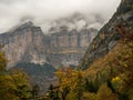 Beautiful and foggy valley in autumn in Pyrenees (Spain) Royalty Free Stock Photo
