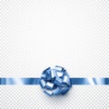 Beautiful foil blue bow with ribbon on transparent background