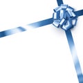 Beautiful foil blue bow with ribbon on white background