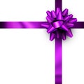 Beautiful foil purple bow with ribbon on white background