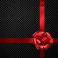 Beautiful foil red bow with ribbon on transparent background