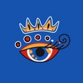 Beautiful Folkloric Mystical Eye with Crown, Nature Inspired Design Element