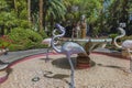 Beautiful fontaine decorated with flamingo sculptures. Flamingo hotel, Las Vegas, Nevada,