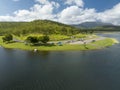 The beautiful foreshore an picnic area of a local dam - drone aerial view