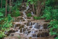 Beautiful forest and cascade stream with silky motion blurred water.