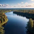 Beautiful forest lake in Russia. Panoramic view of beautiful lake landscape in Pskov region, Russia. made