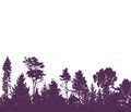 Beautiful forest, silhouette of firs, pines and different deciduous trees. Landscape. Vector illustration Royalty Free Stock Photo