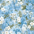 Beautiful forget me not flower blooms top view seamless pattern for background design Royalty Free Stock Photo